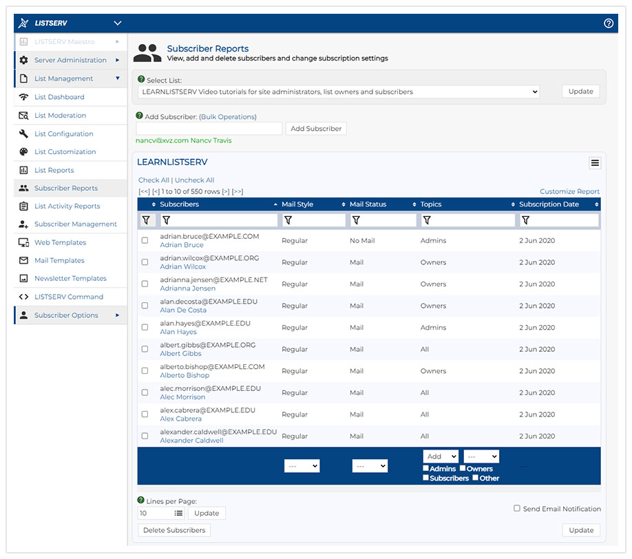 LISTSERV Subscriber Report