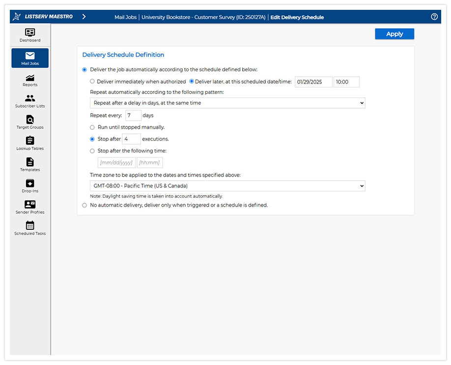 LISTSERV Maestro Scheduling