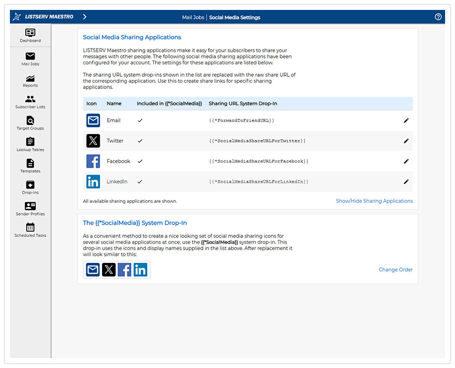 LISTSERV Maestro Social Media Sharing