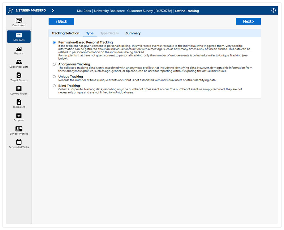 LISTSERV Maestro Tracking Type