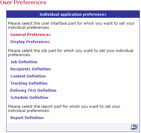 user preferences menu