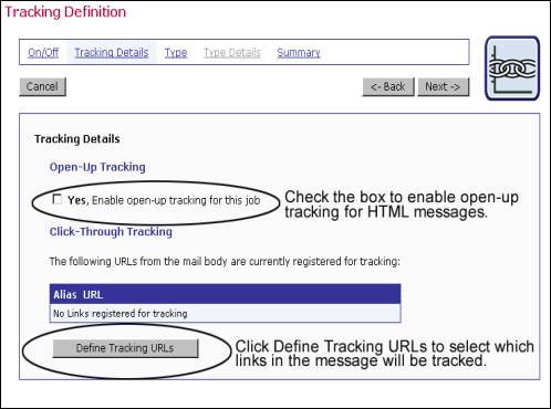 Tracking definition screen shot