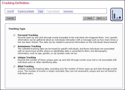 Tracking definition screen shot