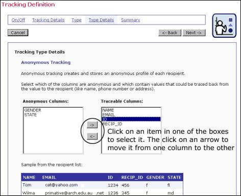 Traceable columns screen shot